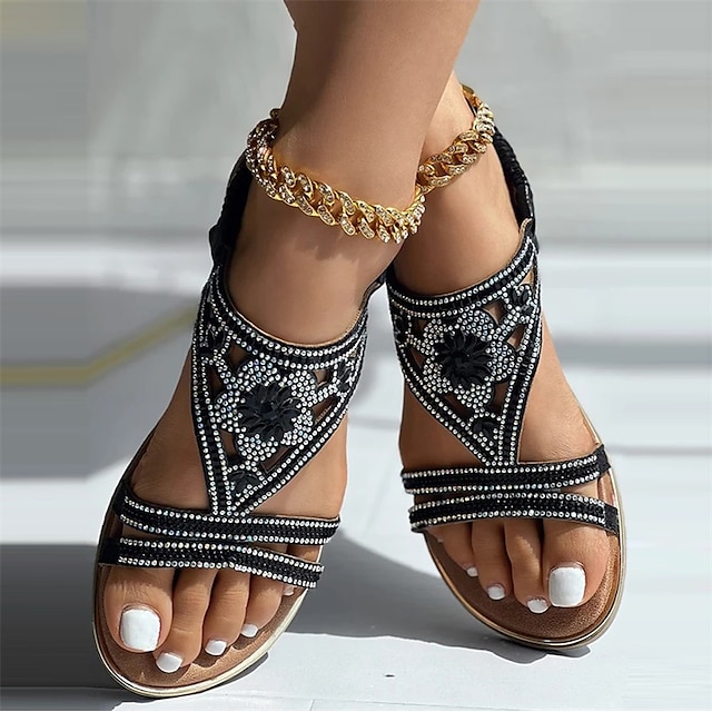  Women's Sandals Outdoor Beach Flat Sandals Plus Size Summer Flat Heel Vintage Elegant Casual Loafer Satin Silver Black Pink