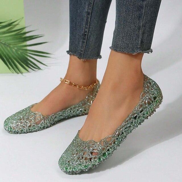 COVOYYAR Women's Vintage Thick Heeled Jelly Sandals - Crystal Beach Shoes For Summer