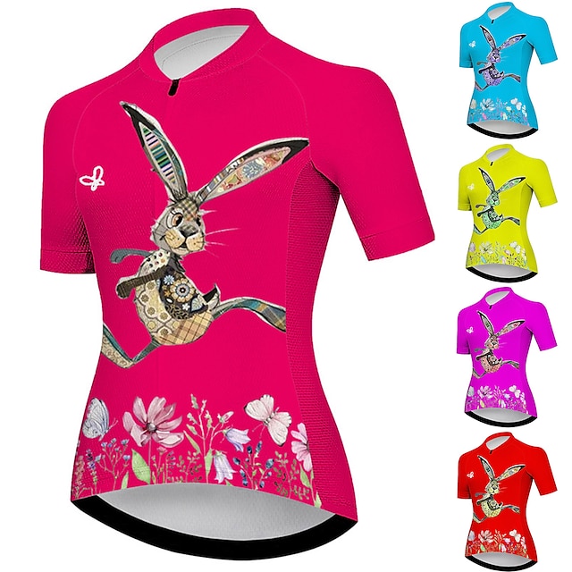  21Grams Women's Cycling Jersey Short Sleeve Bike Top with 3 Rear Pockets Mountain Bike MTB Road Bike Cycling Breathable Quick Dry Moisture Wicking Reflective Strips Yellow Pink Red Graphic Rabbit