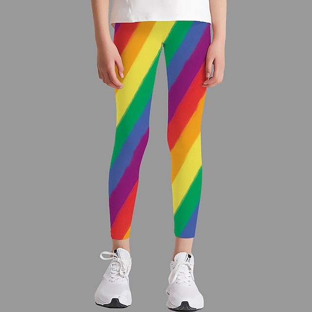  Girls' 3D Graphic Rainbow Striped Leggings Summer Spring Active Cute Streetwear Polyester Kids 3-12 Years Outdoor Street Sport Slim