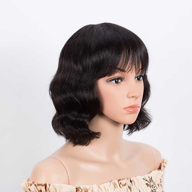  Short Wavy Bob Human Hair Wig With Bangs For Women Colored Brazilian Remy Hair Deep Wave Ombre Blonde Burgundy Wig