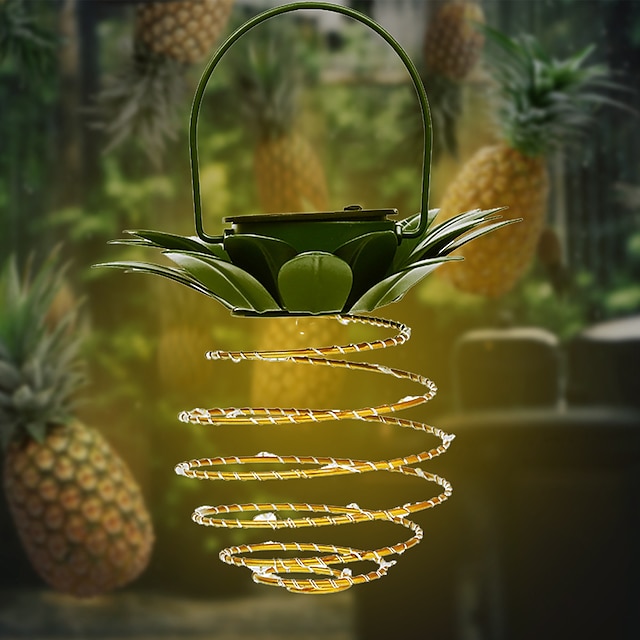  solenergi ananas lampa järn lykta led koppartråd lampsnöre utomhus vattentät trädgård dekorativ hängande lampa