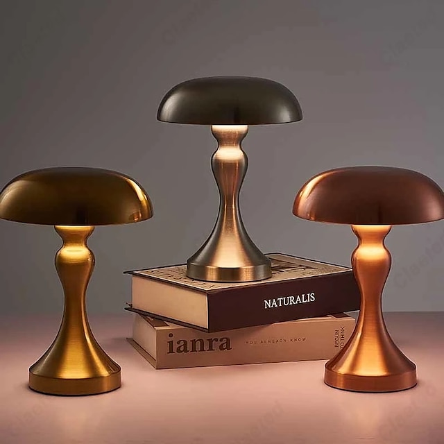  candeeiro de mesa led nórdico ouro para decoração de hotel de bar cogumelo recarregável desktop luzes noturnas interruptor de toque de 3 cores lâmpada de cabeceira