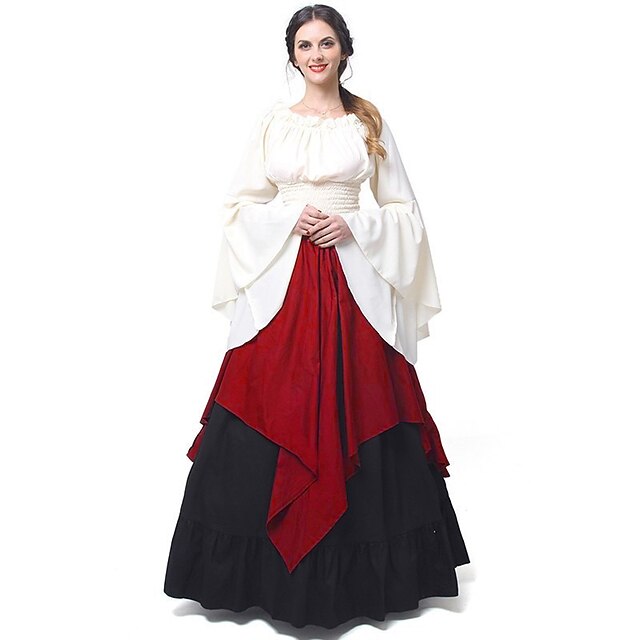 Robe Médiévale Femme - Style Renaissance Gothique - Manches Trompette - Longue Maxi - Pour Cosplay, Halloween, Fête