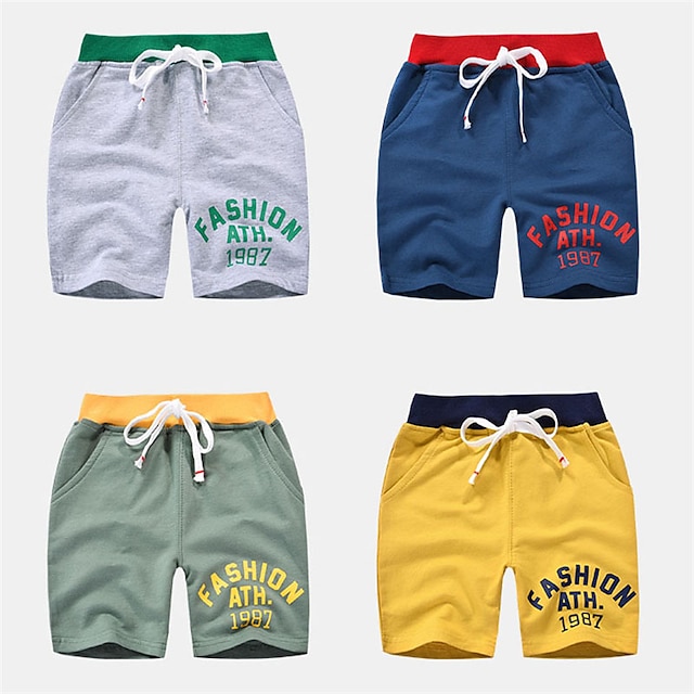  Kids Boys Shorts Pocket Letter Breathable Soft Comfort Shorts Outdoor Sports Cool Daily Yellow Blue Green Mid Waist