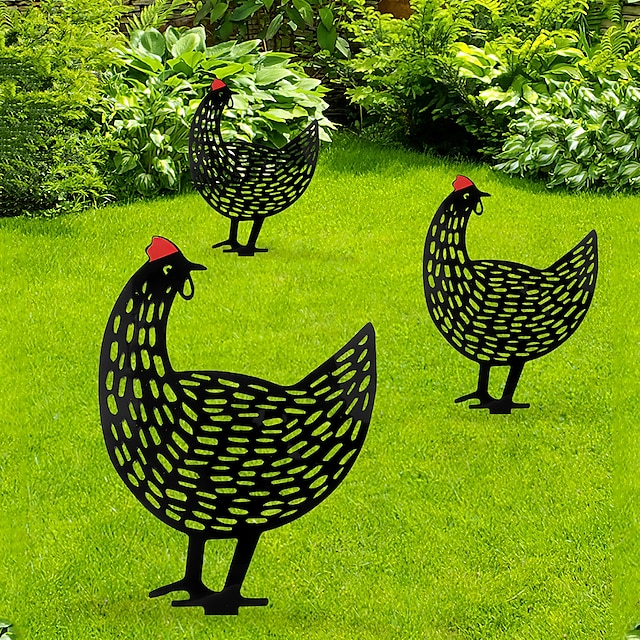  creativo material acrílico negro ahuecado con decoración de jardín en forma de gallina adecuado para decorar patios, pastos, parques y pastizales
