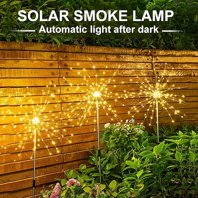 Solar Firework Pathway Lights Outdoor 2x 1x LED Stake Lights for Walkway Garden Backyard Landscape Decoration 120LEDs Fairy Christmas Light for Garden Street Yard Lawn New Year Party IP65 Waterproof