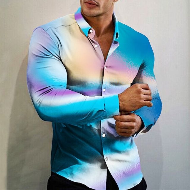 Men's Shirt Graphic Shirt Graphic Turndown White Blue Green Rainbow 3D ...