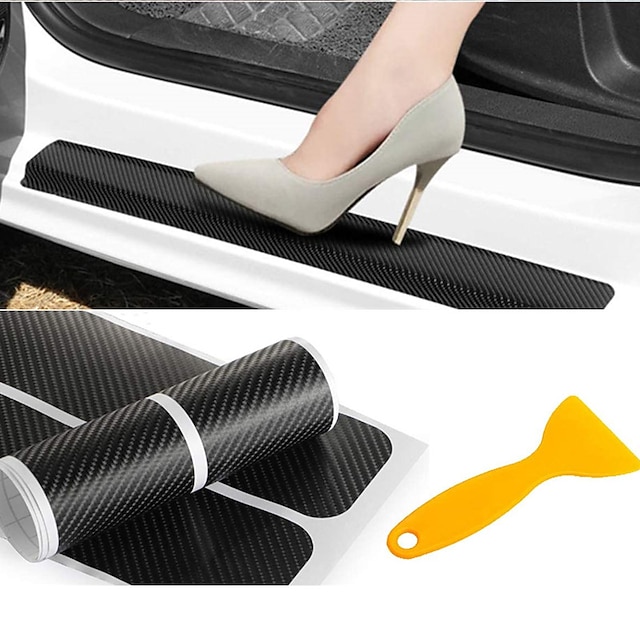 8 pçs adesivos de carro universal para peitoril anti arranhões fibra de carbono adesivo de porta automática decalques acessórios do carro