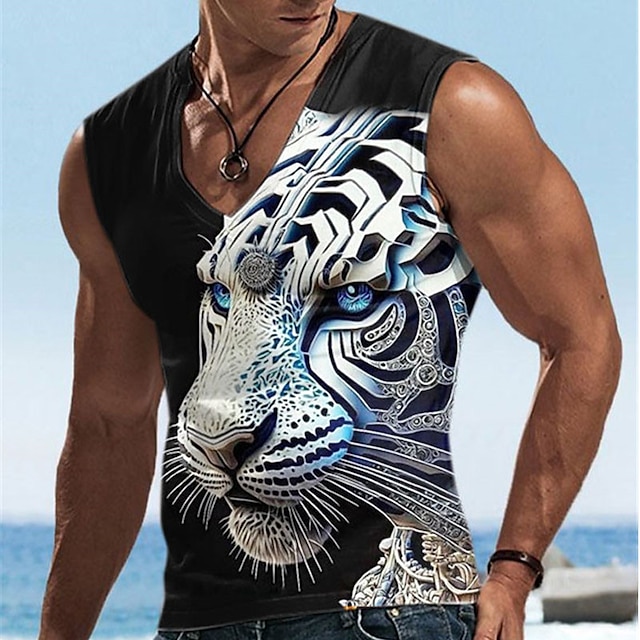  Voor heren Singlet Vest Top Mouwloos T-shirt voor heren Grafisch dier V-hals Kleding 3D-afdrukken Sport Hardlopen Mouwloos 3D-afdrukken Ontwerper Casual Spier
