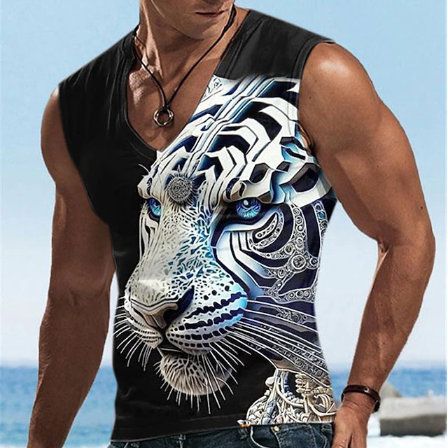 Men's Graphic Animal Tank Top Vest Top Sleeveless T Shirt for Men Sleeveless T shirt 3D Print V Neck Shirt Designer Casual Muscle Sports Running Gym Black Blue Dark Blue Spring & Summer Clothing4