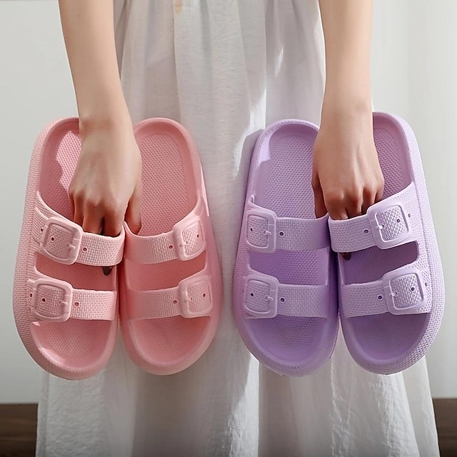 Women's Slippers House Slippers Bath Slippers Home Daily Solid Color Summer Flat Heel Casual Minimalism Walking EVA Loafer Black White Pink