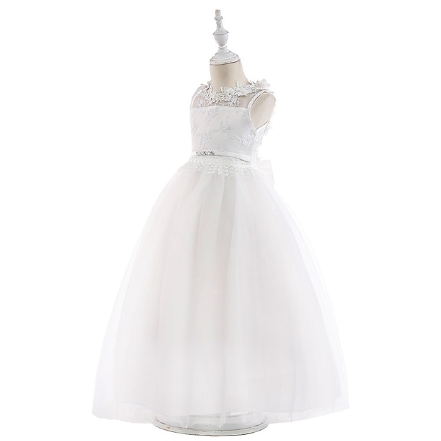  dětské květinové dívčí společenské šaty jednobarevné šaty pro první přijímání pro dívky představení bez rukávů svatební společenské šaty krajkový tyl rozkošná princezna bavlna narozeninová oslava krajkové bílé šaty