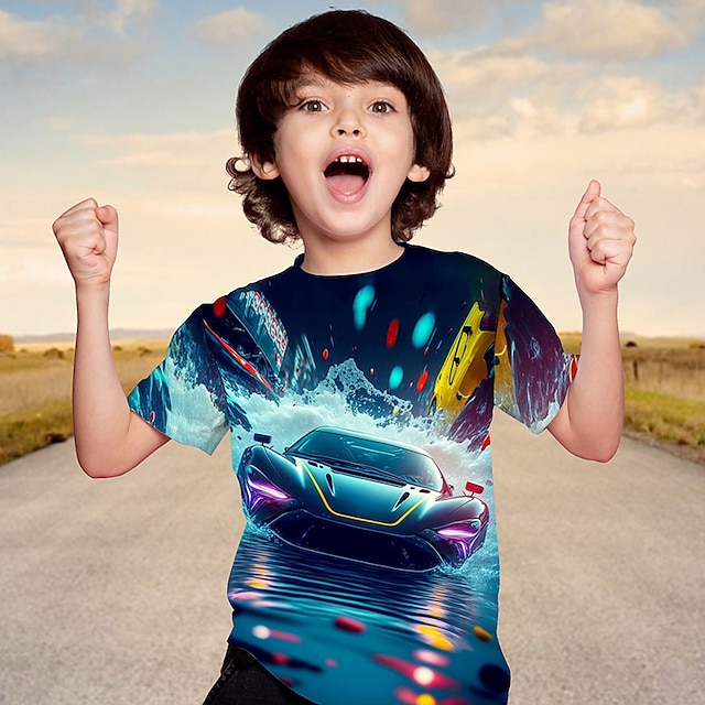  Boys T shirt Short Sleeve T shirt Tee Graphic Car Active Sports Fashion 3D Print Outdoor Casual Daily Polyester Crewneck Kids 3-12 Years 3D Printed Graphic Regular Fit Shirt