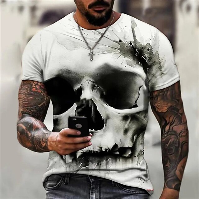 Men's Graphic Skull T Shirt Short Sleeve T shirt 3D Print Crew Neck Shirt Vintage Fashion Designer Outdoor Daily Sports White Spring & Summer Clothing Apparel S M L XL 2XL 3XL2