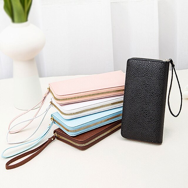  Men's Women's Wallet Coin Purse Credit Card Holder Wallet PU Leather Shopping Daily Zipper Waterproof Lightweight Durable Solid Color White Pink Blue