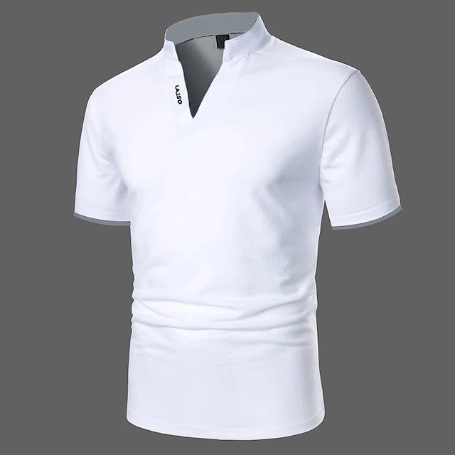 Men's Polo Shirt Golf Shirt Casual Holiday Stand Collar V Neck Short ...