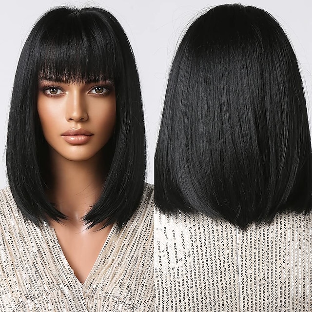  perruques bob noires pour les femmes perruques bob courtes avec une frange perruques droites pour un usage quotidien remplacement des cheveux cheveux naturels à la recherche d'une fille utilisation