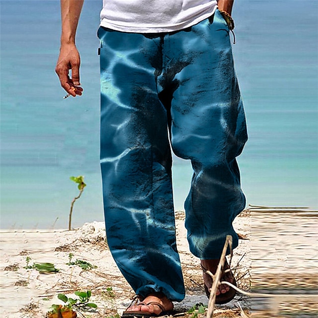  Men's Trousers Summer Pants Beach Pants Gradient Graphic Prints Drawstring Elastic Waist 3D Print Comfort Casual Daily Holiday Streetwear Hawaiian Blue Green