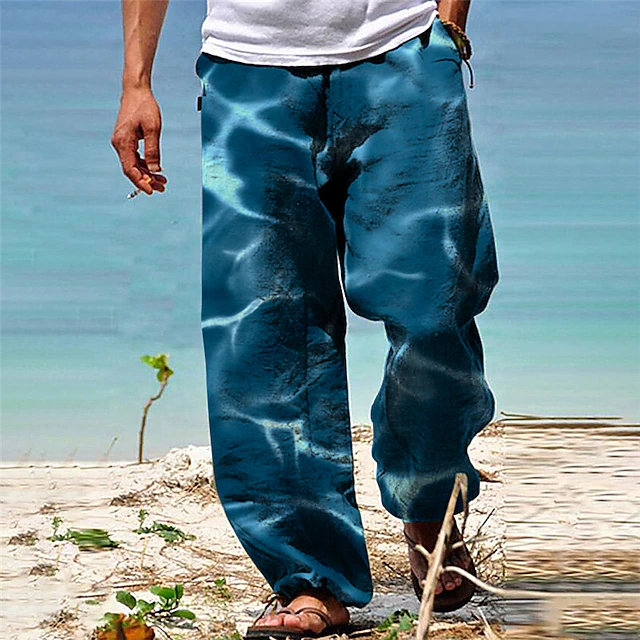 Men's Trousers Summer Pants Beach Pants Drawstring Elastic Waist 3D Print Gradient Graphic Prints Comfort Casual Daily Holiday Streetwear Hawaiian Blue Green4