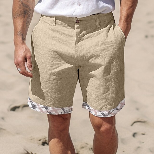  Men's Shorts Summer Shorts Beach Shorts Plain Patchwork Drawstring Elastic Waist Short Comfort Breathable Casual Daily Holiday Fashion Classic Style Black White
