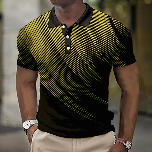 Men's Waffle Polo Shirt Button Up Polos Lapel Polo Polo Shirt Golf ...