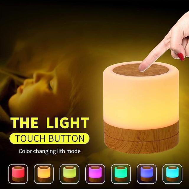  nattljus beröringssensor lampa sängbordslampa för barn sovrum laddningsbar dimbar varmvitt ljus + rgb färg ändras