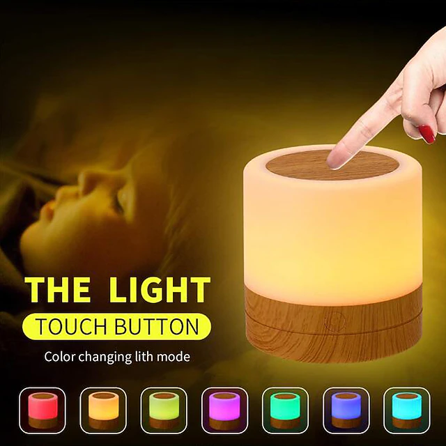 Night Light Touch Sensor Lamp Bedside Table Lamp for Kids Bedroom Rechargeable Dimmable Warm White Light + RGB Color Changing 11
