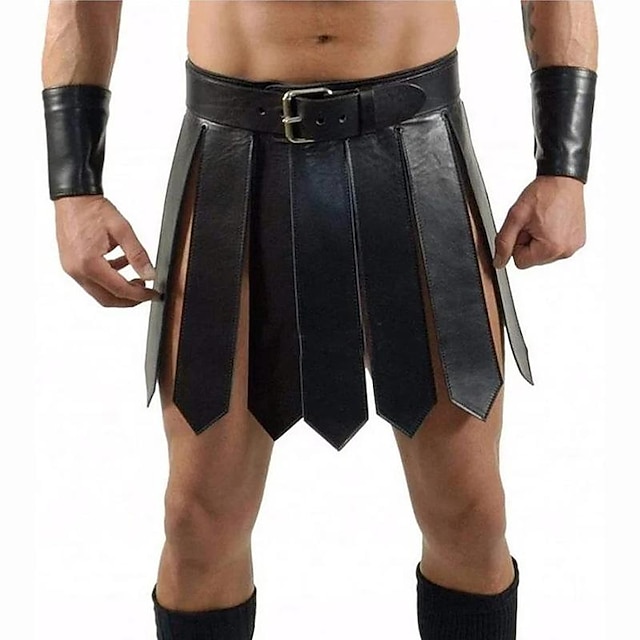  Men's Roman Gladiator Kilt Set Warrior Viking Retro Vintage Medieval Skirt Scottish Utility Kilts Cosplay  Costume Halloween LARP Club Wear