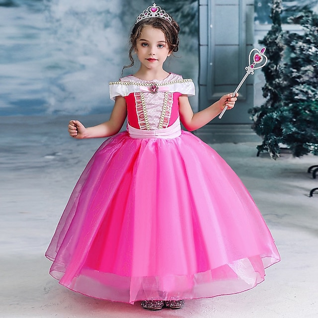  אגדה נסיכות אורורה הנסיכה שמלות שמלת ילדה פרח בנות תחפושות משחק של דמויות מסרטים A- קו תחתוניות שמלת חופשה חג מולד צהוב פוקסיה חג המולד חתונה אורחת חתונה שמלה