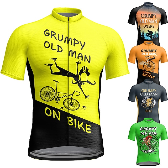  21Grams Voor heren Wielrenshirt Korte mouw Fietsen Kleding Bovenlichaam met 3 achterzakken Bergracen Wegwielrennen Ademend Sneldrogend Vochtregelerend Reflecterende strips Donker Grijs Zwart Geel