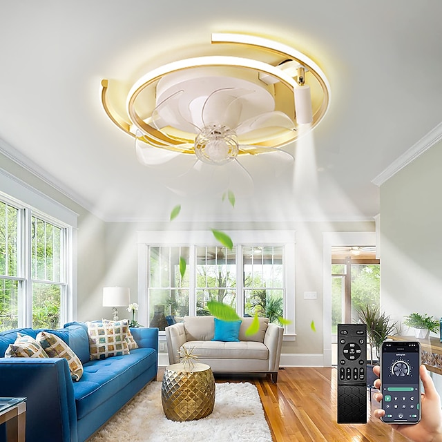  Ceiling Fan with Light App & Remote Control 50cm 3-Light Dimmable 6 Wind Speeds Modern Ceiling Fan for Bedroom, Living Room, Small Room 110-240V