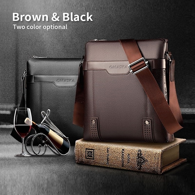  bolsa crossbody masculina bolsa de ombro bolsa mensageiro de couro pu ao ar livre diariamente ajustável cor sólida preto marrom bolsa de negócios