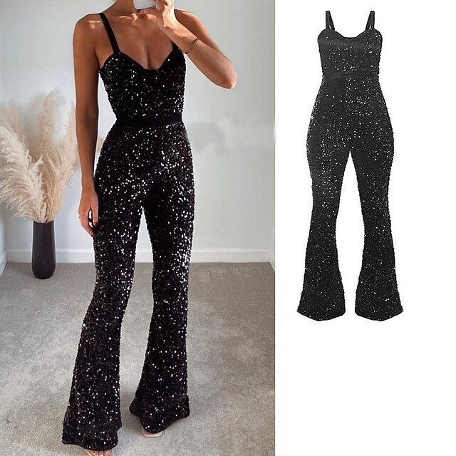 Retro Vintage Sexy 1970s Masquerade Jumpsuit Women's Girls' Sequins