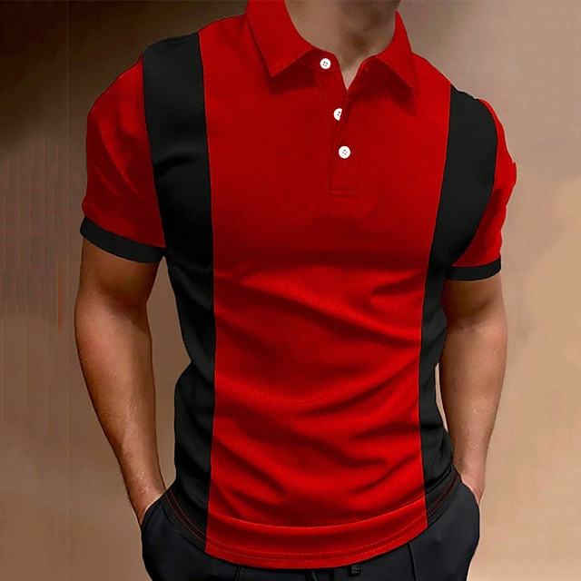  Men's Button Up Polos Polo Shirt Lapel Casual Holiday Fashion Basic Short Sleeve Classic Color Block Regular Fit Summer Fire Red Black Army Green Dark Navy Button Up Polos