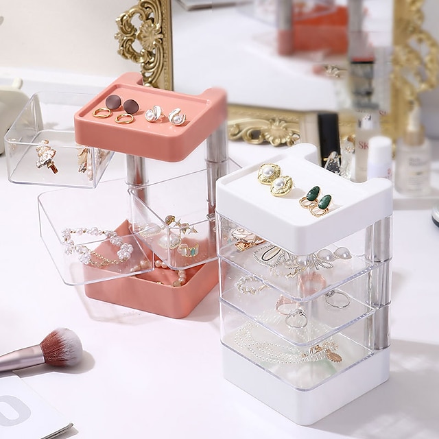  šperkovnice úložná krabička vícevrstvá otočná plastová stojánek na šperky náušnice prsten krabička kosmetika beauty kontejner organizér