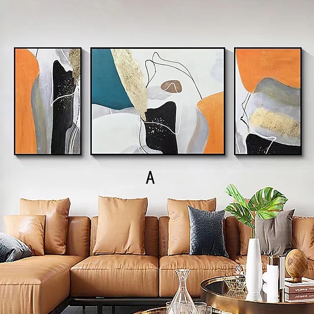  3 sets abstract geometrisch schilderij handgeschilderd olieverfschilderij op canvas handgemaakte muurkunstfoto's voor woonkamer huisdecoratie