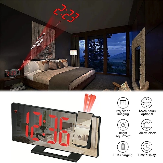  LED Digital Alarm Clock Projection Clock Ceiling Clock with Time Temperature Display Backlight Snooze Clock for Home Bedroom