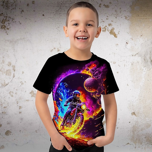  Boys 3D Graphic Cartoon Moon T shirt Tee Short Sleeve 3D Print Summer Spring Active Sports Fashion Polyester Kids 3-12 Years Outdoor Casual Daily Regular Fit