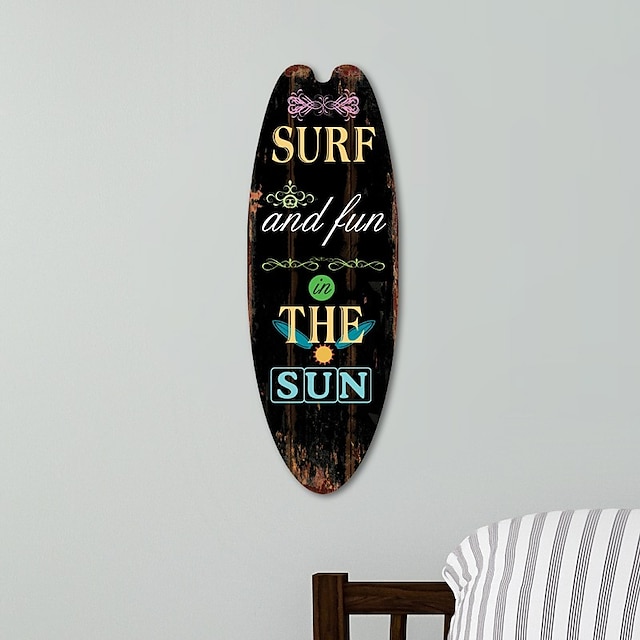  Verano playa océano tema ocio decoración tabla de surf placa de madera bar hogar pared decoración vintage placa de madera