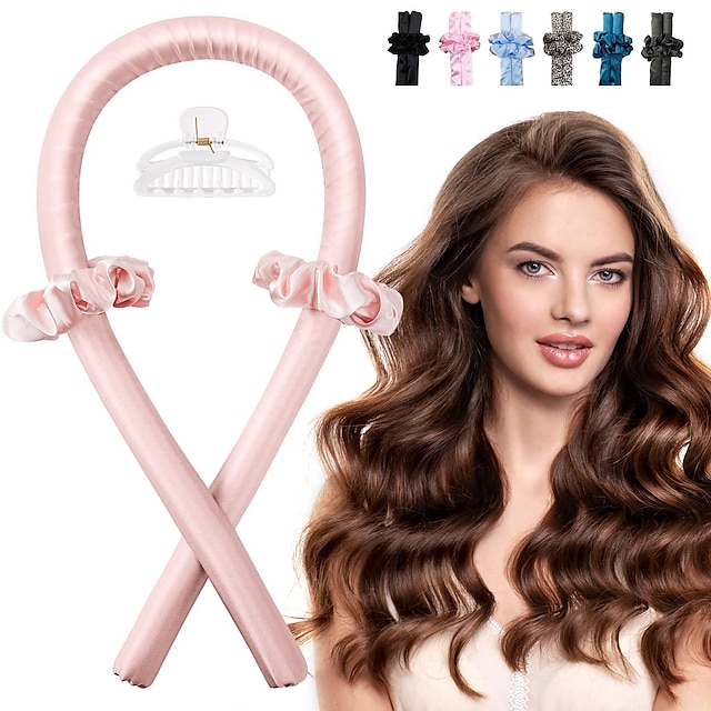  Curling Rod Headband for Long Hair, No Heat Hair Curler Rollers Set can Sleep in Overnight, Satin Curl Ribbon Hair Wrap with Scrunchie and Hair Clips to Get Natural Waves Champagne