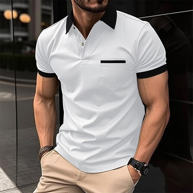 Men's Button Up Polos Golf Shirt Casual Holiday Lapel Short Sleeve ...