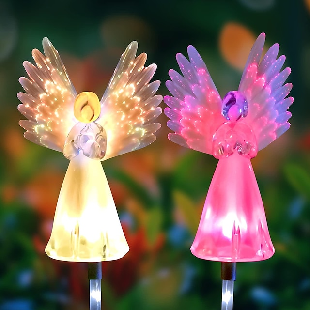  אורות מלאכים סולאריים מתנות לגינה חיצונית לחנוכת בית אמא נשים אור דקורטיבי מופעל על ידי שמש לגינה חצר פטיו קישוטי קבר בית קברות