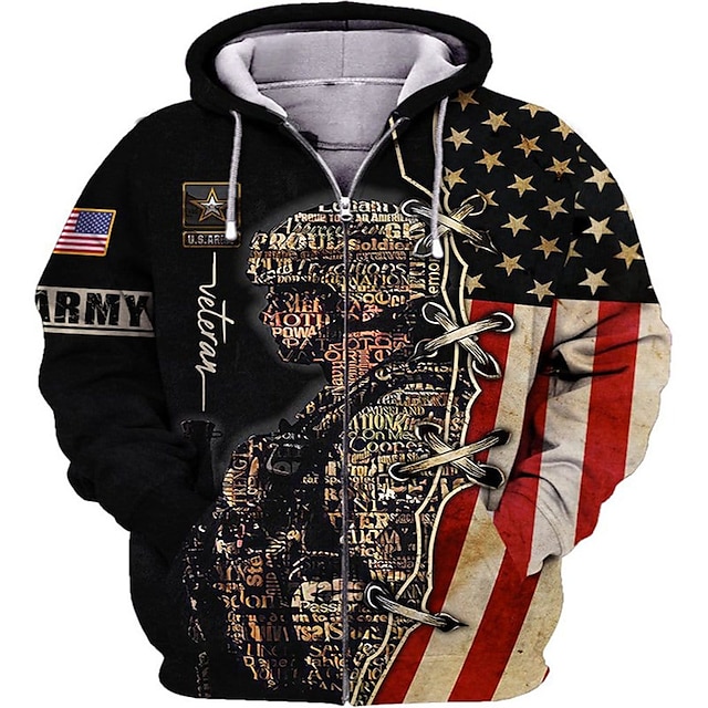 Veterans Day Hoodie Veter, Mens Graphic Full Zip Jacket Black Hooded ...