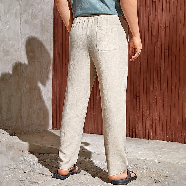  Homme Pantalon en lin Pantalon pantalon été Cordon Taille elastique Plein Confort Respirable Extérieur du quotidien Sortie Mode Décontractées Noir Blanche