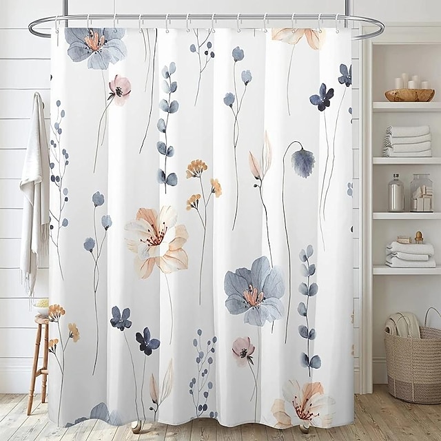  Cortina de chuveiro de flores para casa cortina de chuveiro à prova d'água à prova de mofo divisória de banheiro cortina de chuveiro - inclui 12 ganchos