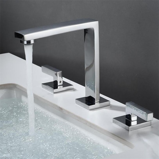  Robinet mitigeur de lavabo de salle de bain répandu, 360 laiton pivotant 3 trous 2 poignées robinet de lavabo monté sur le pont, robinet d'eau de lavabo de lavabo avec tuyau chaud et froid noir chrome doré blanc gris