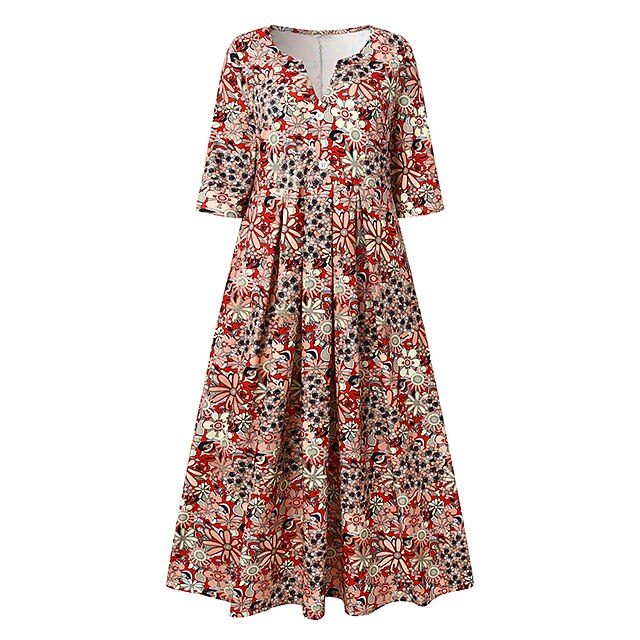 Women's Casual Dress Shift Dress Floral Ditsy Floral Ruched Pocket ...