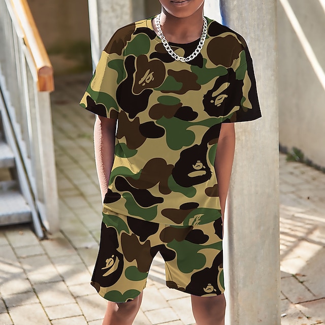  Boys 3D Graphic Camo Camouflage T-shirt & Shorts T-shirt Set Clothing Set Short Sleeve 3D prints Summer Spring Active Sports Fashion Polyester Kids 3-13 Years Outdoor Street Vacation Regular Fit