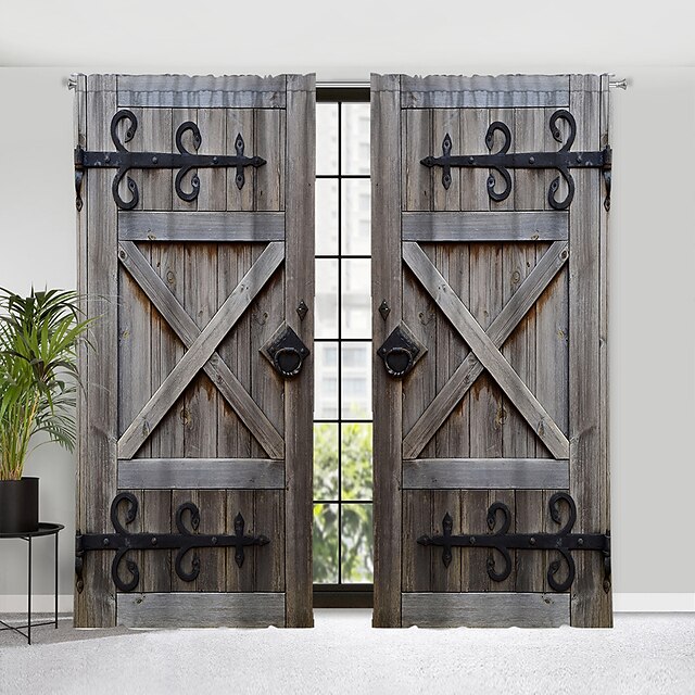 Blackout Curtain Drapes Farmhouse Grommet/Eyelet Barn Wood Door Curtain ...